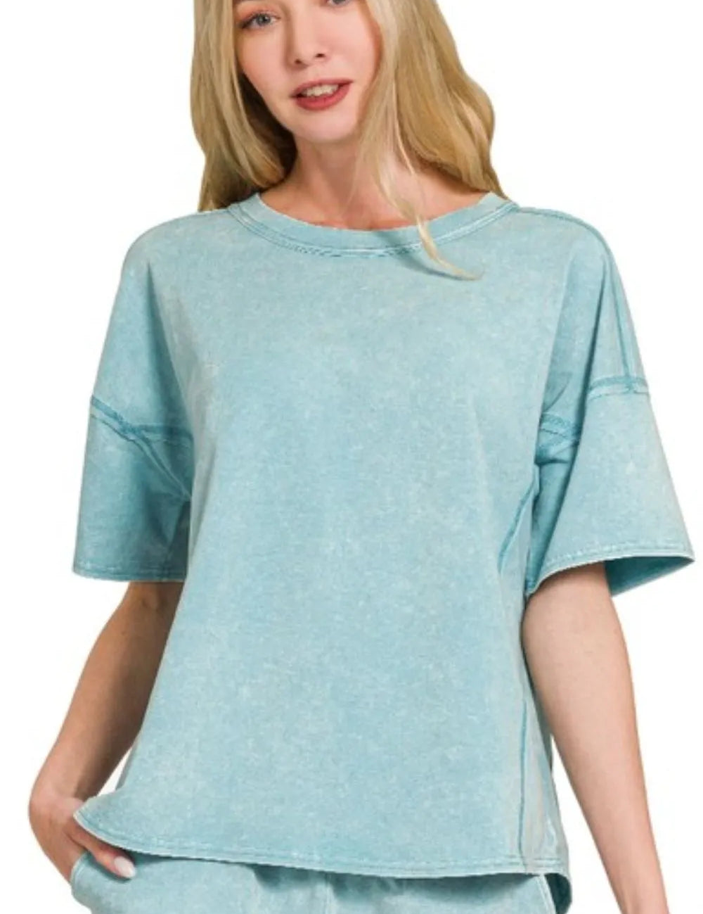 Zenana Acid Washed Short Sleeve Tee & Shorts Set | Outfit Sets Daverri Fashions