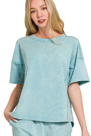 Zenana Acid Washed Short Sleeve Tee & Shorts Set | Outfit Sets Daverri Fashions