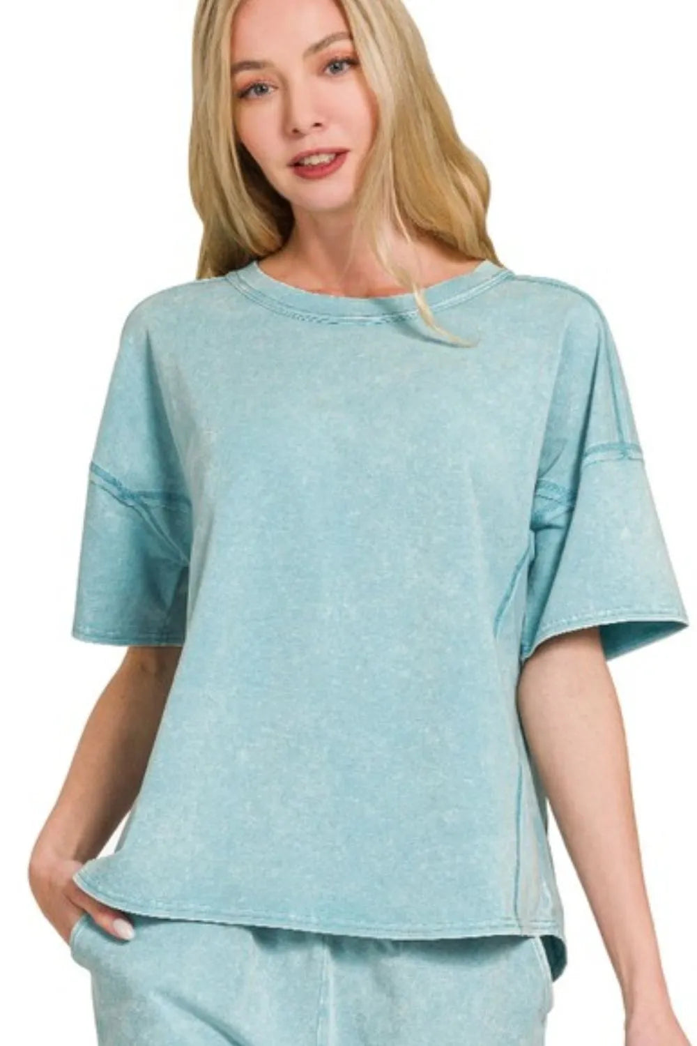Zenana Acid Washed Short Sleeve Tee & Shorts Set Outfit Sets