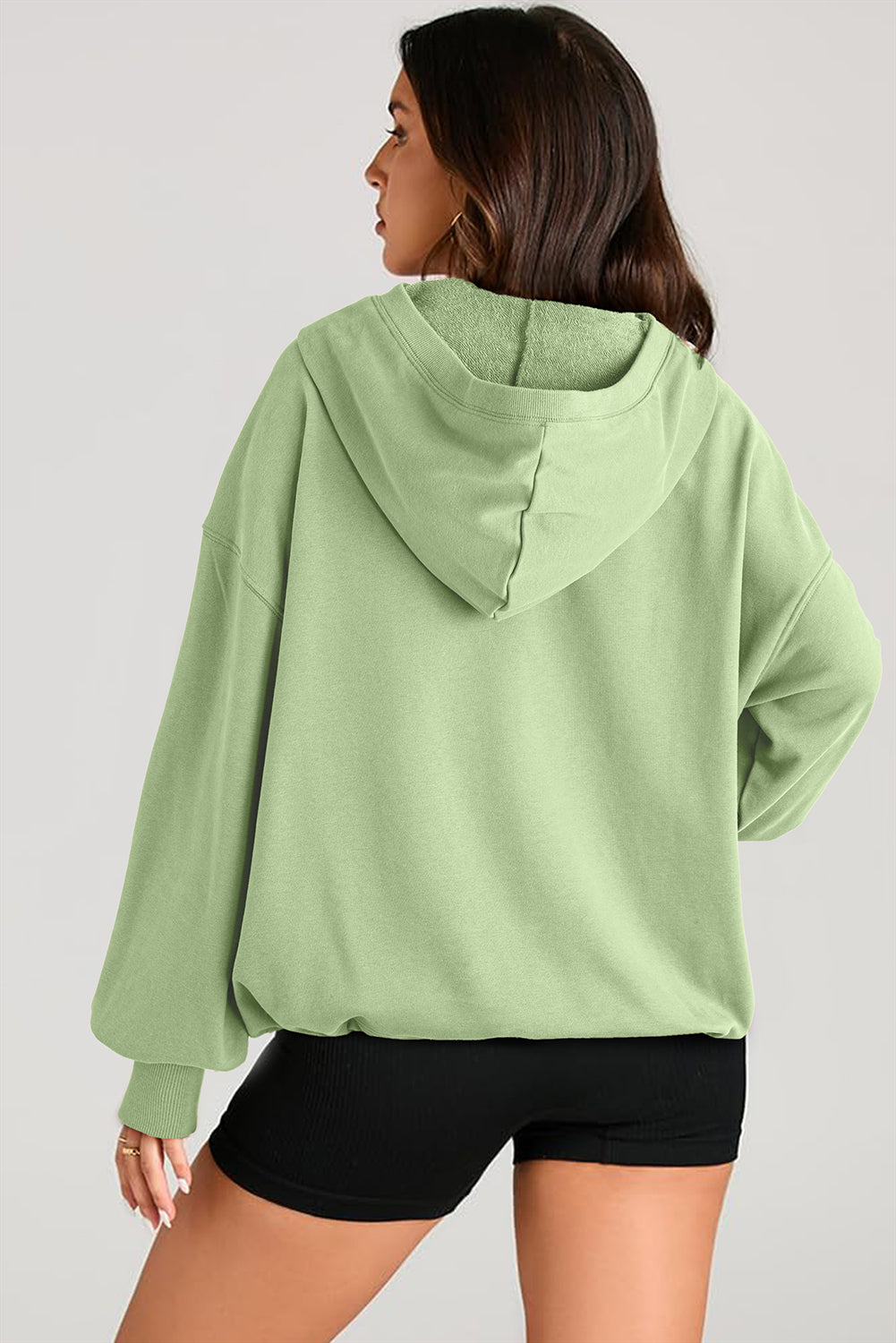 Pocketed Half Zip Long Sleeve Hoodie Tops