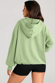 Pocketed Half Zip Long Sleeve Hoodie | Hoodies Daverri Fashions