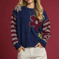 Umgee Flower Jacquard Striped Long Sleeve Sweater - DAVERRI FASHIONS