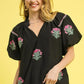 Umgee Floral Embroidered Puff Sleeve Blouse - DAVERRI FASHIONS