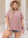 Plus Size Lace Detail Round Neck Short Sleeve T-Shirt - DAVERRI FASHIONS