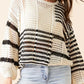 Contrast Striped Crochet Long Sleeve Knit Cover Up - DAVERRI FASHIONS