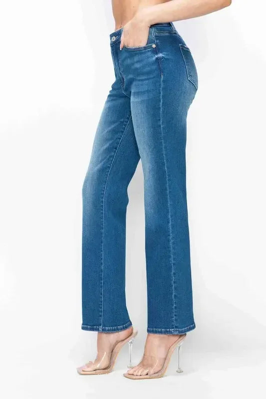 bytos Full Size Cat's Whiskers High Rise Straight Jeans - DAVERRI FASHIONS