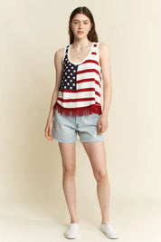 Jade By Jane Full Size American Flag Fringe Tank Top | Tank Tops Daverri Fashions