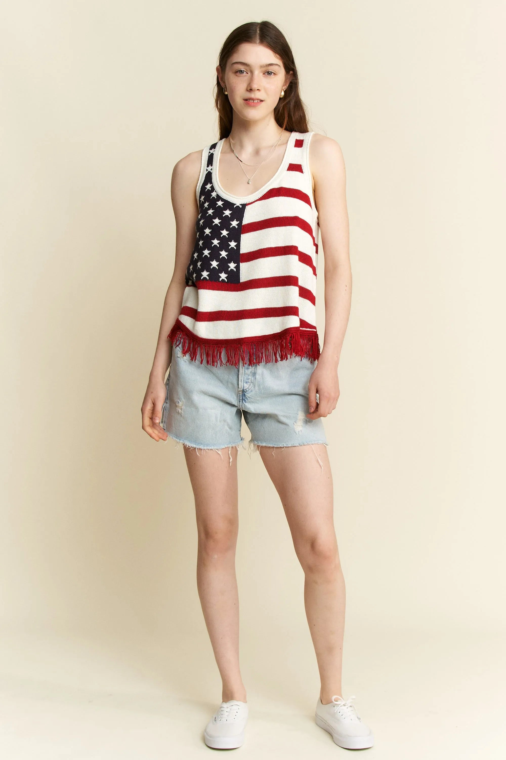 Jade By Jane Full Size American Flag Fringe Tank Top | Tank Tops Daverri Fashions