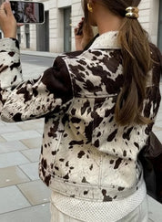 Cow Print Collared Neck Jacket | Jackets Daverri Fashions