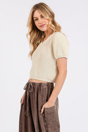 Mittoshop V-Neck Short Sleeve Crop Sweater