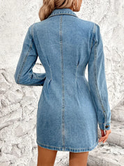 Pocketed Button Up Long Sleeve Denim Dress | Mini Dresses Daverri Fashions