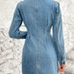 Pocketed Button Up Long Sleeve Denim Dress - DAVERRI FASHIONS