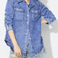 Curved Hem Collared Neck Denim Shirt - DAVERRI FASHIONS