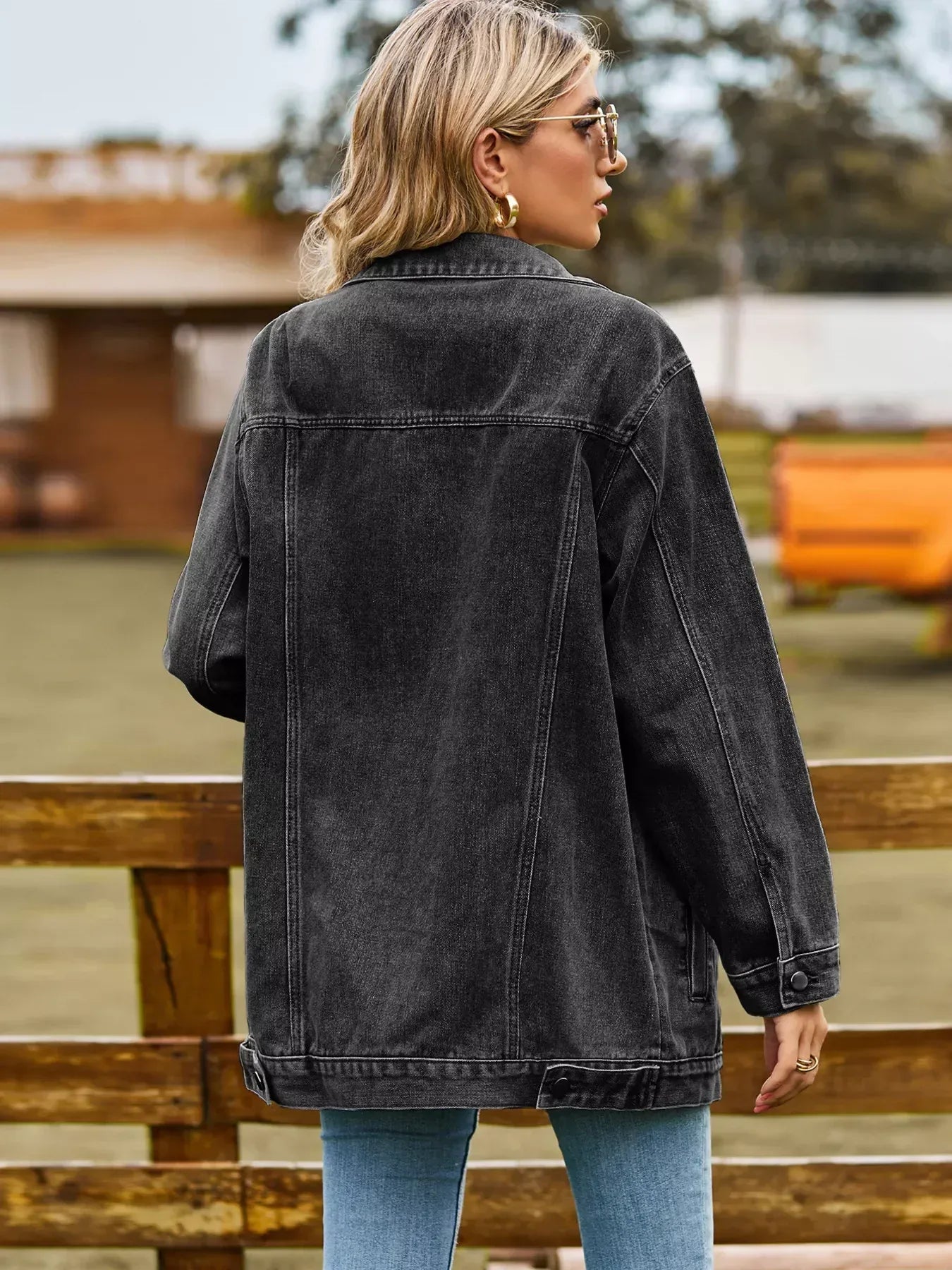 Button Up Long Sleeve Denim Jacket - DAVERRI FASHIONS