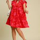 Umgee Red Two Tone Floral Print Ruffle Cap Sleeve Mini Dress Mini Dresses