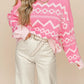 Women’s pink geometric drop shoulder long sleeve sweater