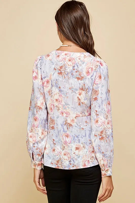 Lime 'N' Chili Floral Sweetheart Neckline Button Down Blouse