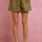 SO ME olive green twill paper bag shorts with drawstring waist