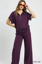 Umgee Full Size Half-Zip Short Sleeve Top Plus Size | Tops Daverri Fashions