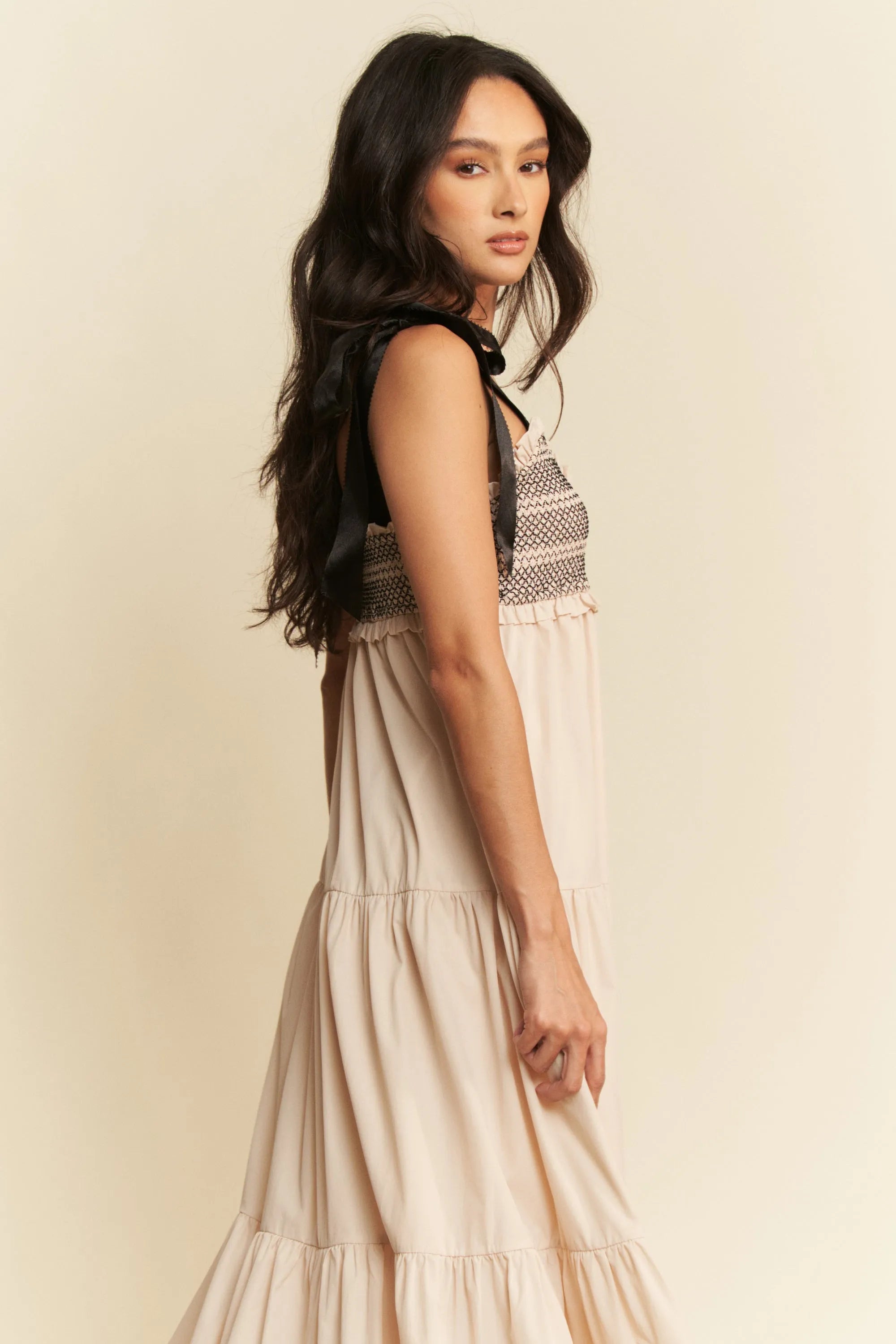 Davi & Dani Multi Contrast Smocked Bodice Straps Maxi Dress | Maxi Dresses Daverri Fashions