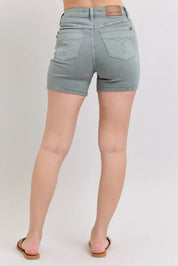 Judy Blue Full Size Hw Garment Dyed & Back Pkt Embroidery Shorts Plus Size | Daverri Fashions