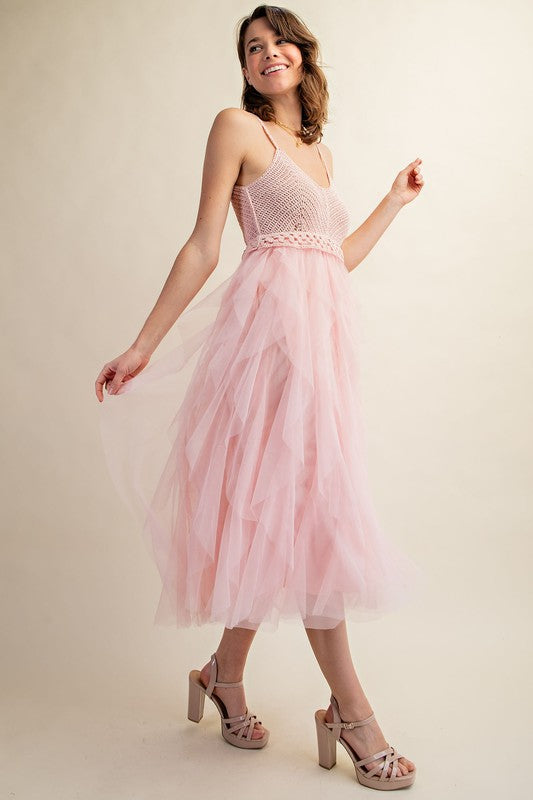 Lovely Tulle Midi Crochet Dress Midi Dresses