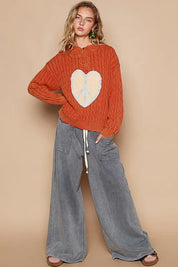 POL Cable-Knit Peace Patch Dropped Shoulder Sweater | Daverri Fashions