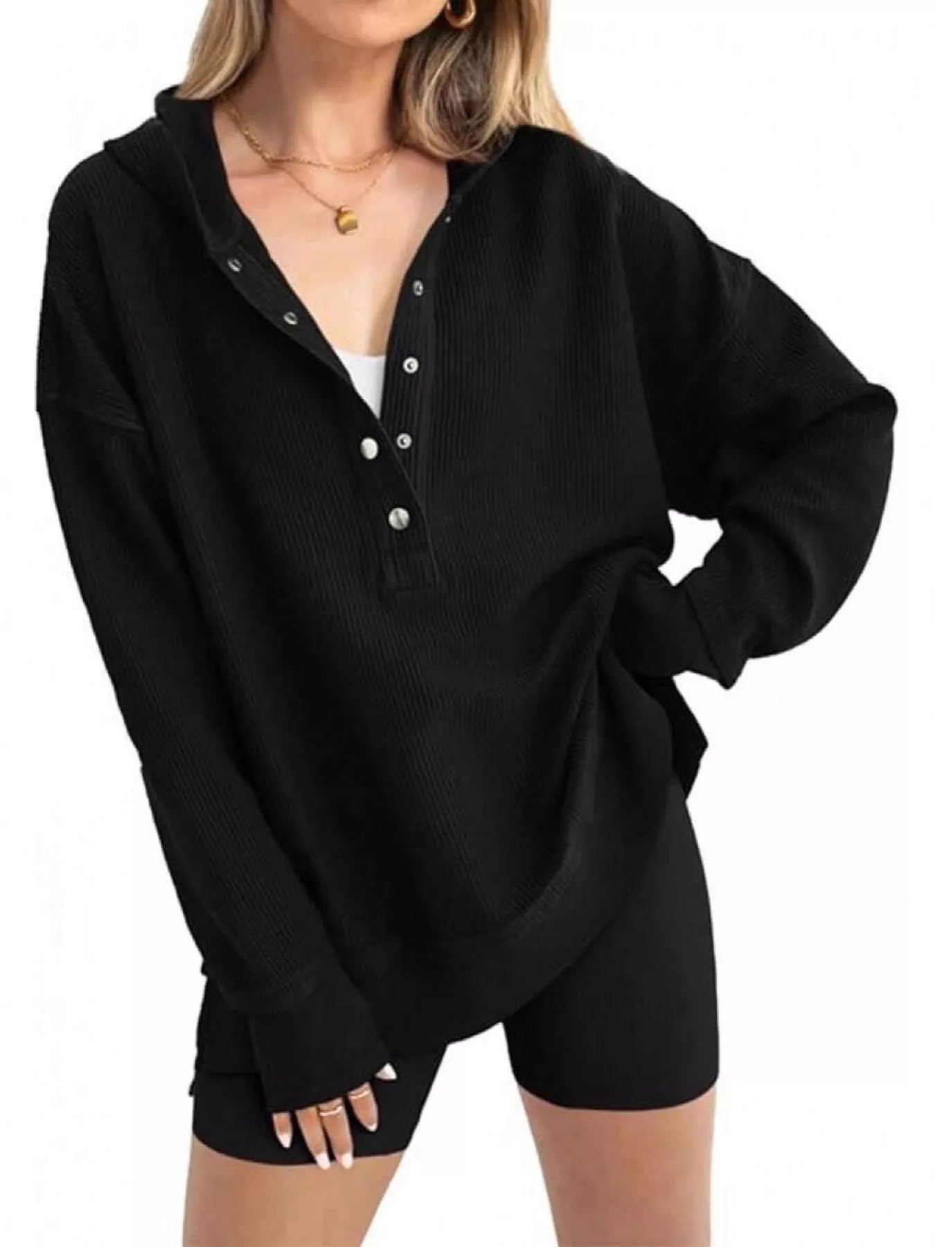 Half Snap Long Sleeve Hoodie | Hoodies Daverri Fashions