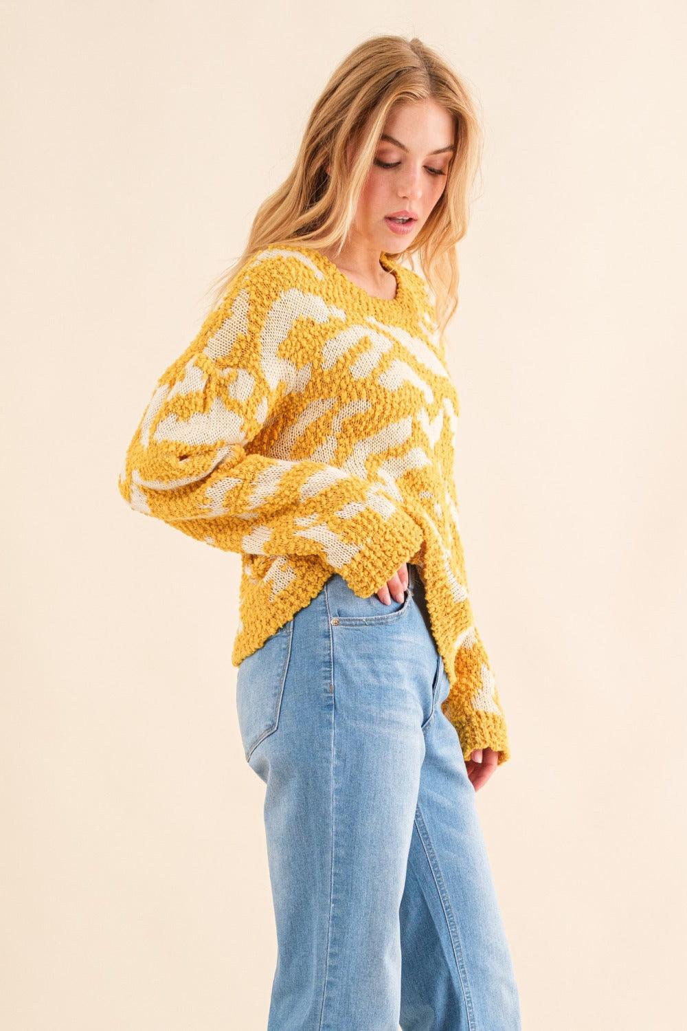 And The Why Full Size Textured Pattern Contrast Sweater | Sweaters Daverri Fashions
