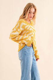 And The Why Full Size Textured Pattern Contrast Sweater | Sweaters Daverri Fashions