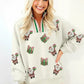 Christmas Striped Patchwork Zip Neck Sequin Santa Gift Sweatshirt - DAVERRI FASHIONS