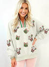 Christmas Striped Patchwork Zip Neck Sequin Santa Gift Sweatshirt - DAVERRI FASHIONS