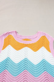 Pastel rainbow Daverri Fashions crochet sweater vest with short sleeves