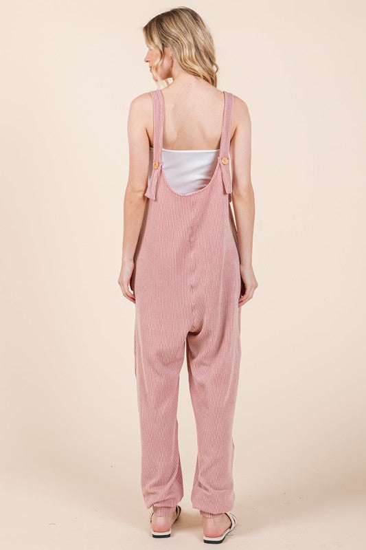 Textured Rib Overalls with Pockets Overalls