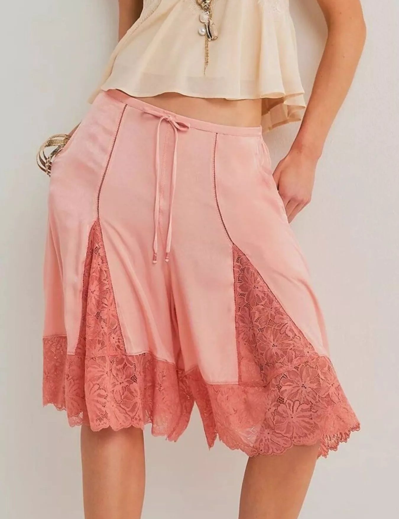 Pink Lace Detail Shorts | Shorts Daverri Fashions