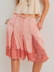 Pink Lace Detail Shorts | Shorts Daverri Fashions