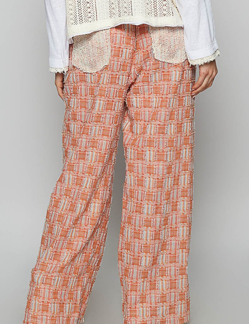 POL Lace Trim Drawstring Checkered Wide Leg Pants