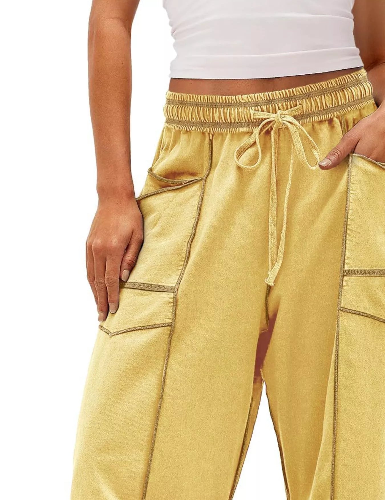 Drawstring Wide Leg Elastic Waist Pants | Pants Daverri Fashions
