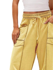Drawstring Wide Leg Elastic Waist Pants | Pants Daverri Fashions