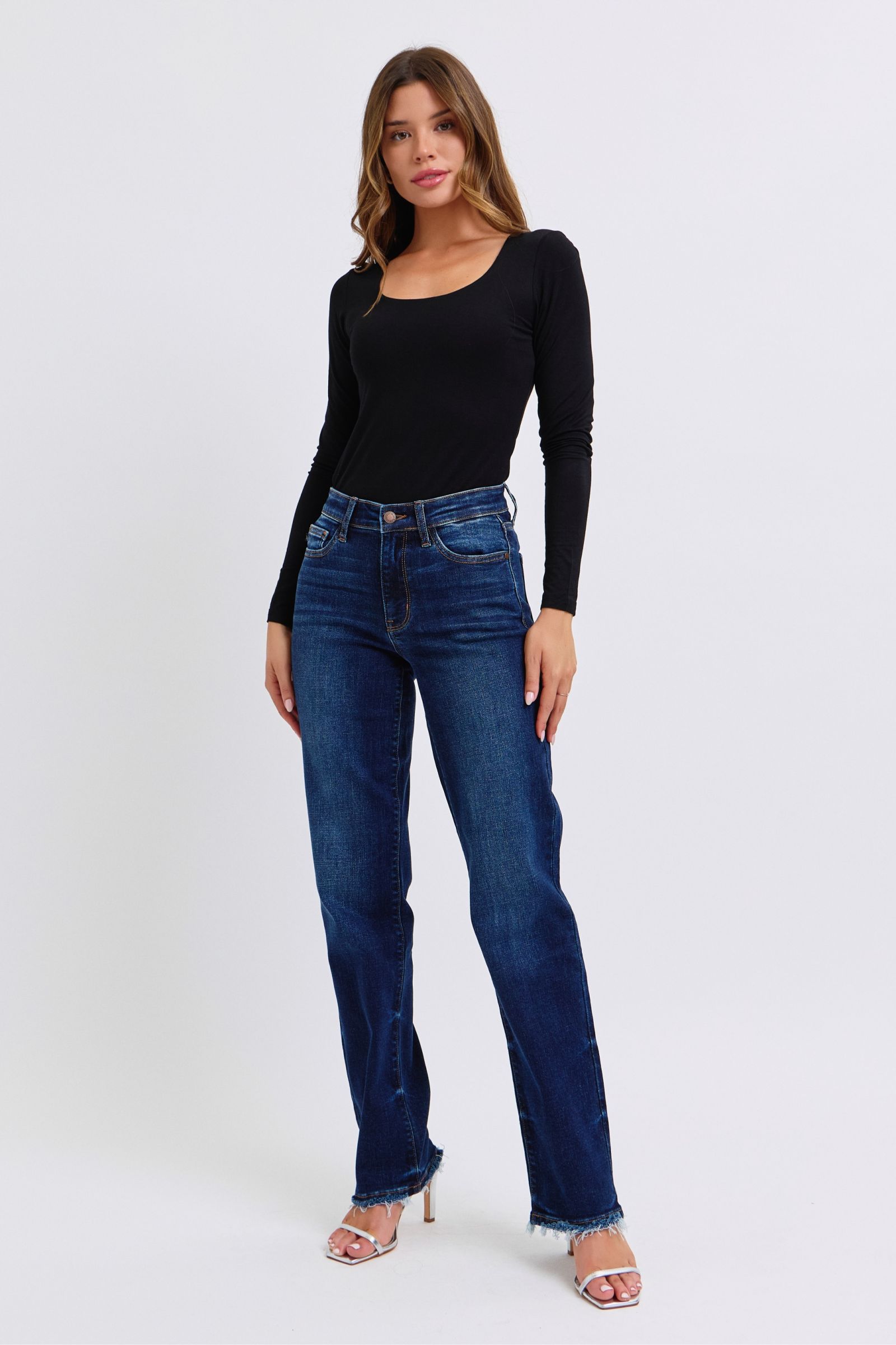 Judy Blue Full Size Raw Hem Straight Leg Jeans Jeans