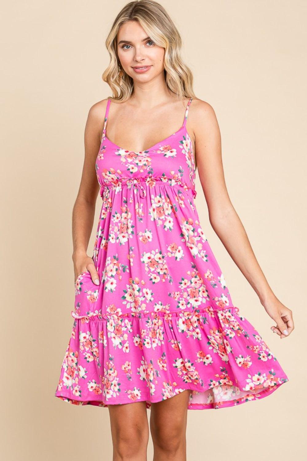 Culture Code Full Size Floral Ruffled Cami Dress Pink Midi Dresses