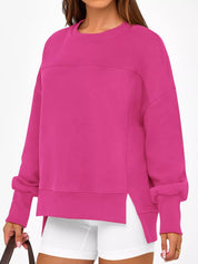Slit Round Neck Dropped Shoulder Sweatshirt | Sweatshirts Daverri Fashions