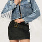 Distressed Fringe Collared Neck Cropped Denim Jacket - DAVERRI FASHIONS