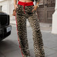 Leopard Round Neck Top and Pants Two-Piece Set - DAVERRI FASHIONS