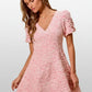 SO ME floral jacquard fit and flare mini dress in pink lace with v-neckline