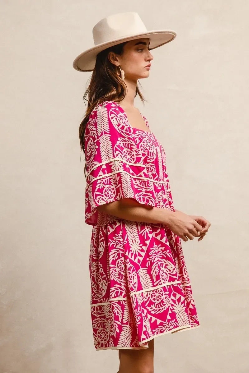 BiBi Aztec Woven Printed Contrast Binding Dress - DAVERRI FASHIONS