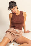 HYFVE Stretchy Ribbed Round Neck Sweater Tank - DAVERRI FASHIONS