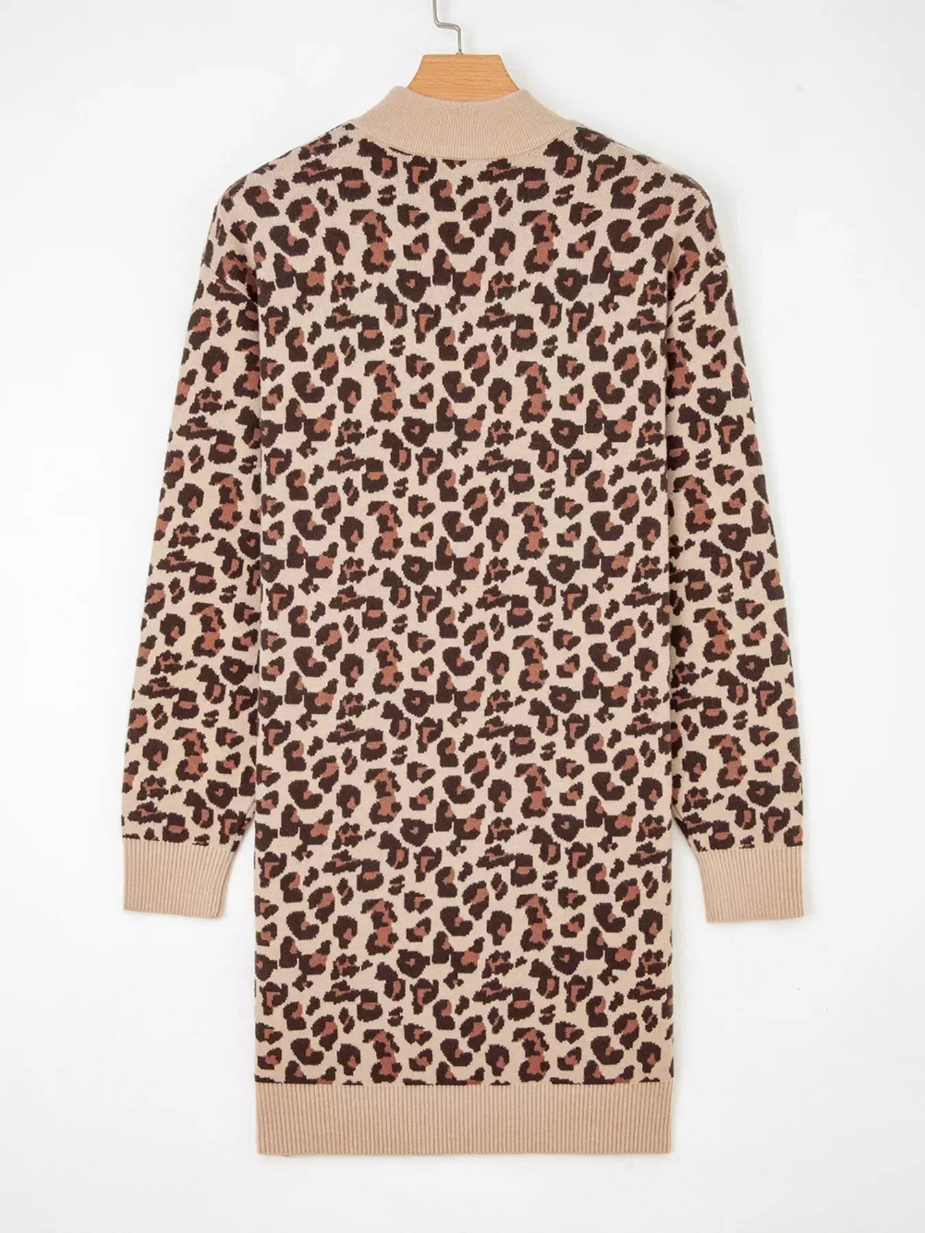 Leopard Print High Neck Shift Mini Sweater Dress - DAVERRI FASHIONS
