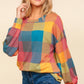 Haptics Round Neck Color Block Plaid Top Tops