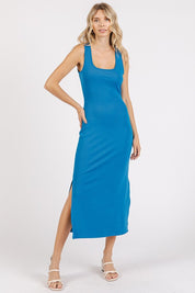 Mittoshop Side Slit Wide Strap Midi Tank Dress French Blue